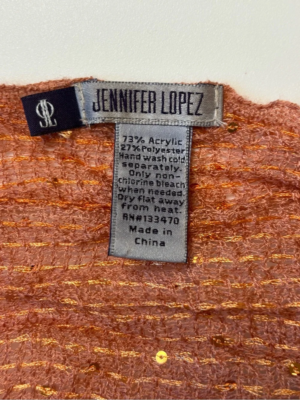 Bundle 2/$30! Jennifer Lopez Coppery Terra Cotta Sequin Fringe Scarf 60 x 16